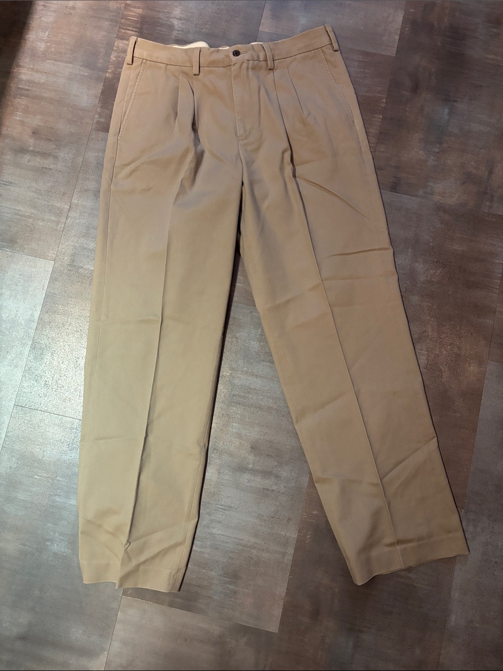 Eddie Bower Classic Men's Pleated Chino Pants in Khaki size 36x34